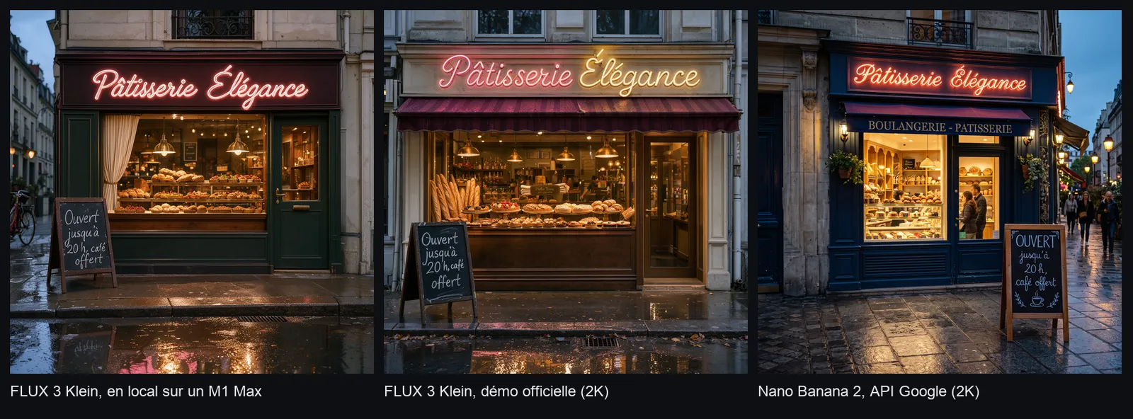 Le même texte français chez FLUX 3 Klein et Nano Banana 2