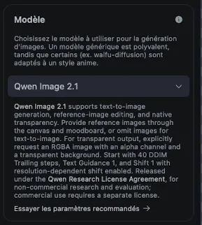 La notice de Qwen Image 2.1 dans Draw Things : les réglages conseillés, et la licence