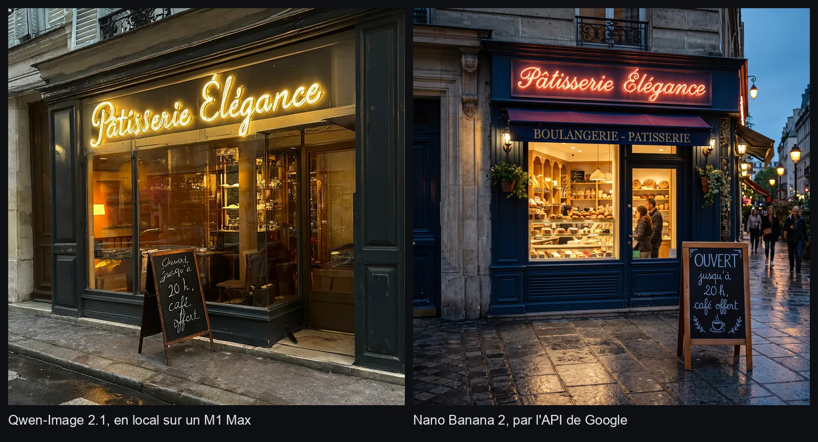 Le même texte français chez Qwen-Image 2.1 et Nano Banana 2