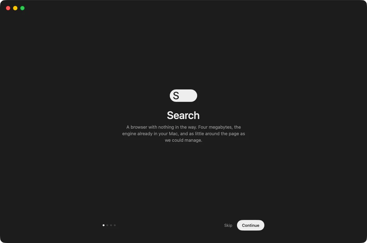L'écran d'accueil de Search, au premier lancement, qui annonce « Four megabytes »